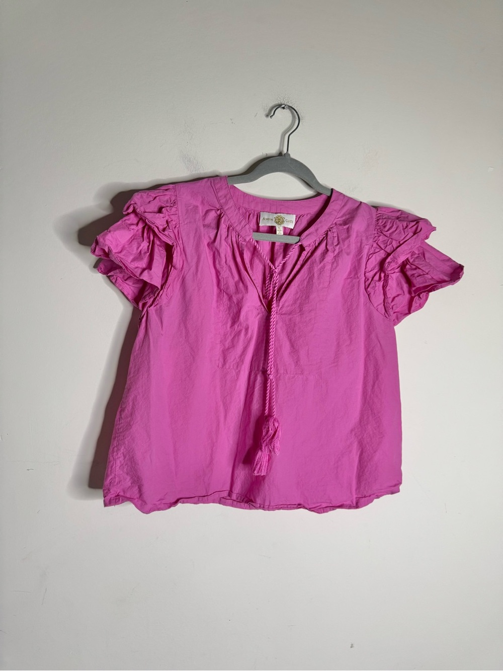 Anna Cate Women’s Pink Ruffle Sleeve Cotton Blouse - Picture 2 of 7